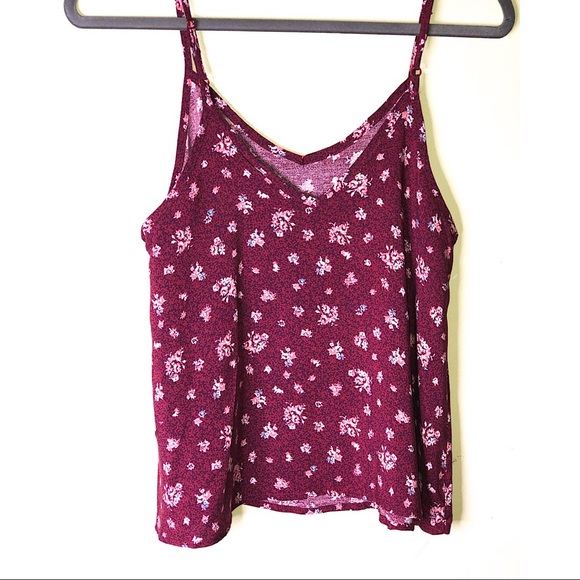 Floral Loose Tank Top Blouse Burgundy Small - Picture 7 of 7